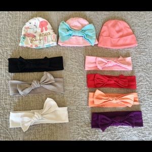 0-6 month baby girl hats and headbands bundle